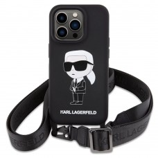 Чехол Karl Lagerfeld Crossbody Silicone Ikonik для iPhone 15 Pro Black (KLHCP15LSCBSKNK)