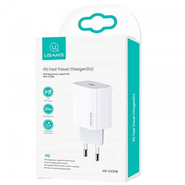 Сетевое зарядное устройство USAMS CC118 T34 PD Fast Travel Type-C Charger 20W