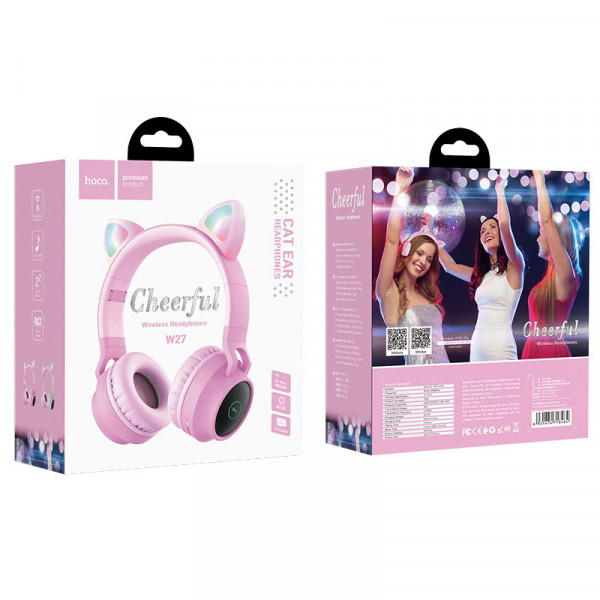 Наушники накладные Hoco W27 Cat Ear Wireless Headphones Pink