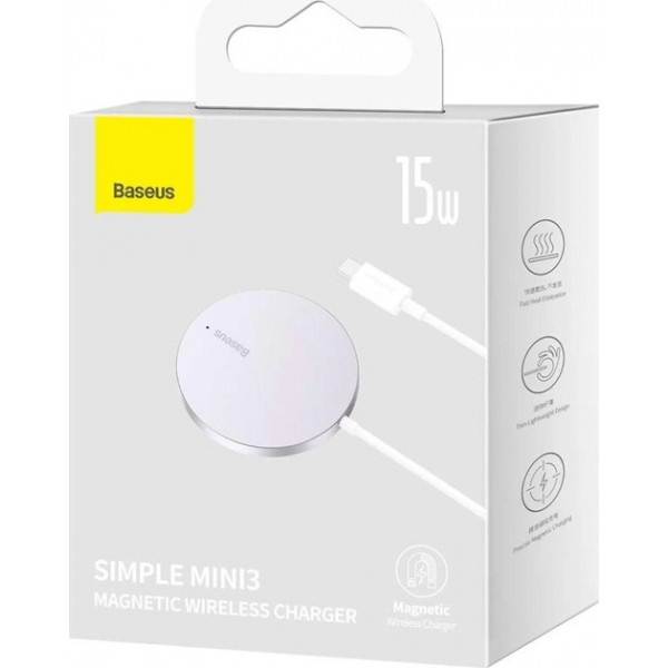 Беспроводное зарядное устройство Baseus Simple Mini 3 Magnetic Wireless Charger 15W Silver