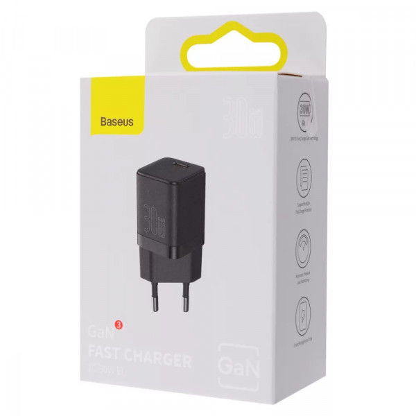 Сетевое зарядное устройство Baseus GaN3 Fast Charger 30W 1 Type-C Black